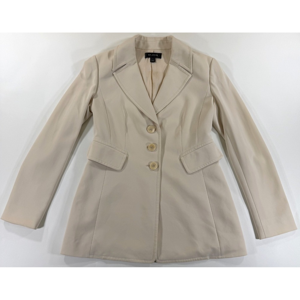 St. John Silk Lined Blazer Womens 8 Cream Quiet Luxury Classy Capsule Old Money